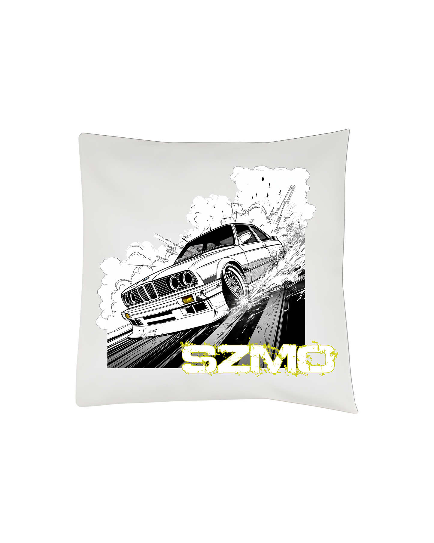 SZMO Kissen E30 Comic Style Klassiker Deko Weiß Vorderansicht Detail
