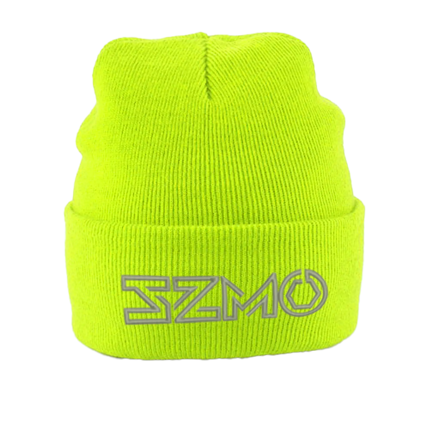 SZMO Beanie Wintermütze Neon Gelb mit Stick Vorderansicht Detail