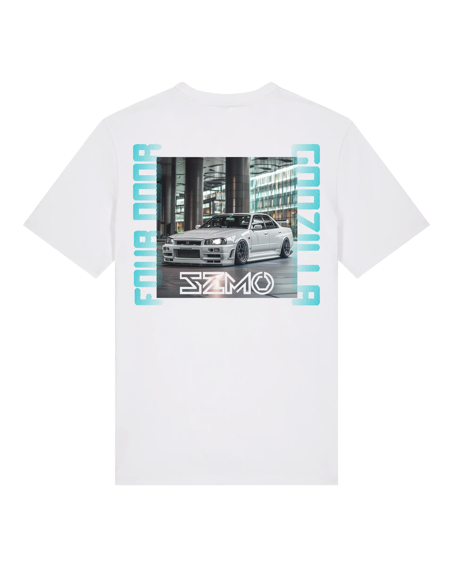 SZMO 4 Door Godzilla T-Shirt Viertürer Skyline JDM Limousine Rückansicht Detail