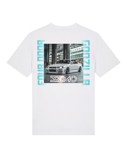 SZMO 4 Door Godzilla T-Shirt Viertürer Skyline JDM Limousine Rückansicht Detail