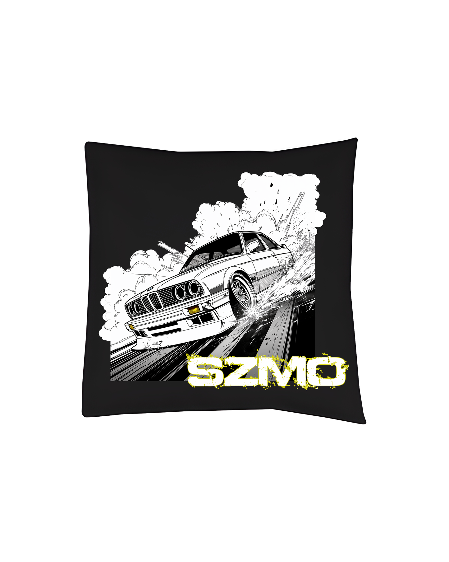 SZMO Kissen E30 Comic Style Klassiker Deko Schwarz Vorderansicht Detail 