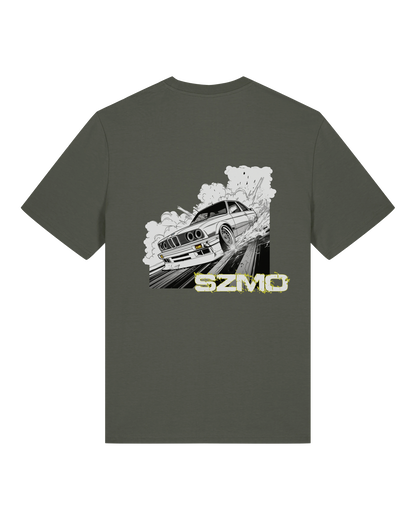 SZMO E30 Comic Style T-Shirt Klassiker Rückansicht Detail