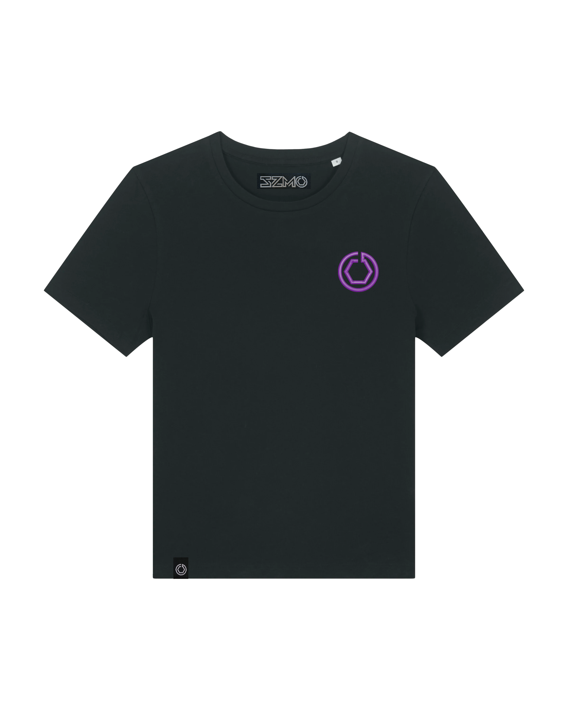 SZMO E36 Cabrio Damen T-Shirt  mit Stick auf der Brust Violett Youngtimer Tuning Mode Vorderansicht Detail