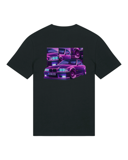 SZMO E36 Cabrio T-Shirt Violett Youngtimer Tuning Mode Rückansicht Detail