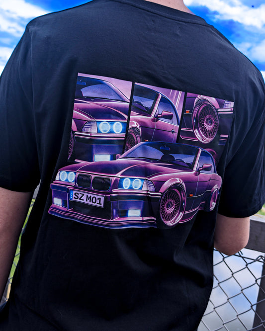 SZMO E36 Cabrio T-Shirt Violett Youngtimer Tuning Mode Rückansicht