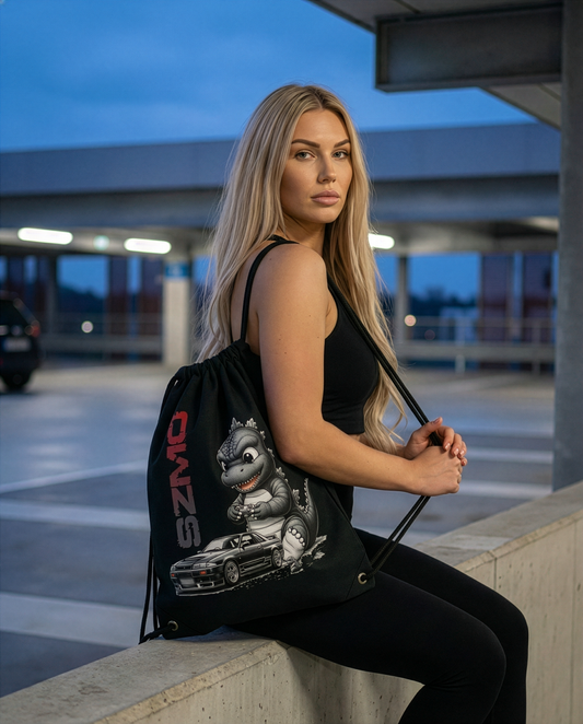 SZMO Turnbeutel Rückentüte Baby Godzilla R32 GTR Comic Design Vorderansicht