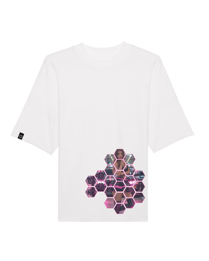 SZMO R34 Skyline T-Shirt Weiß Pink Oversize JDM Streetwear Vorderansicht Detail