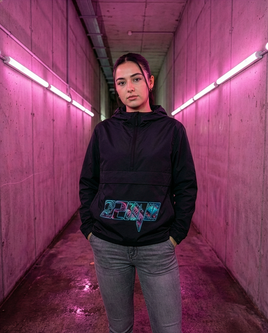 SZMO Windbreaker Neon Logo Schwarz Regenjacke Automotive Fashion Vorderansicht