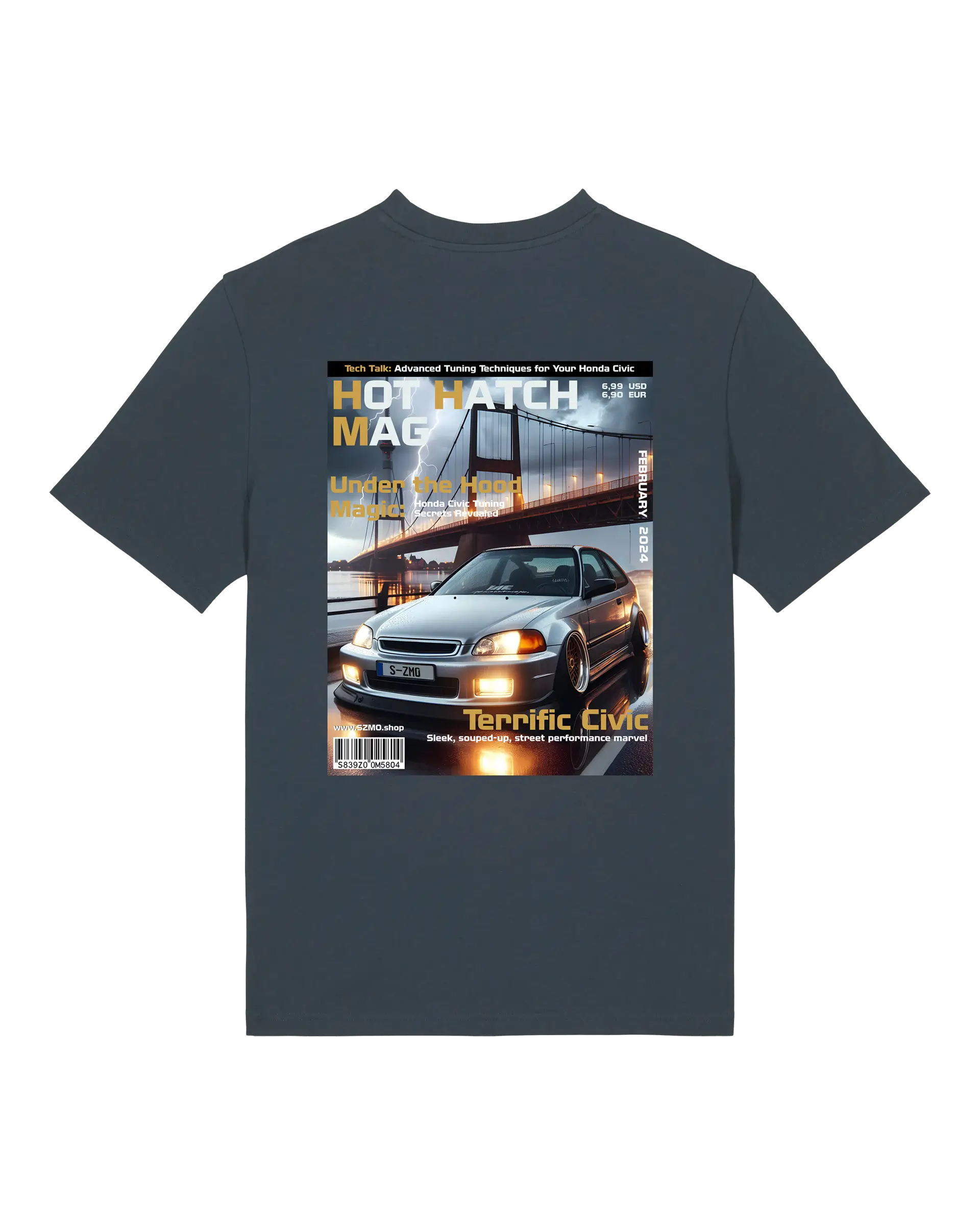 SZMO Collectors Edition T-Shirt Februar EJ9 Hatchback JDM Tuning Style Rückansicht Detail