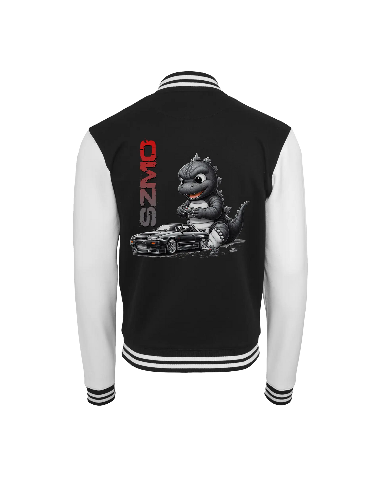 SZMO College Jacke Baby Godzilla JDM Cartoon R32 GTR Varsity Style Rückansicht Detail
