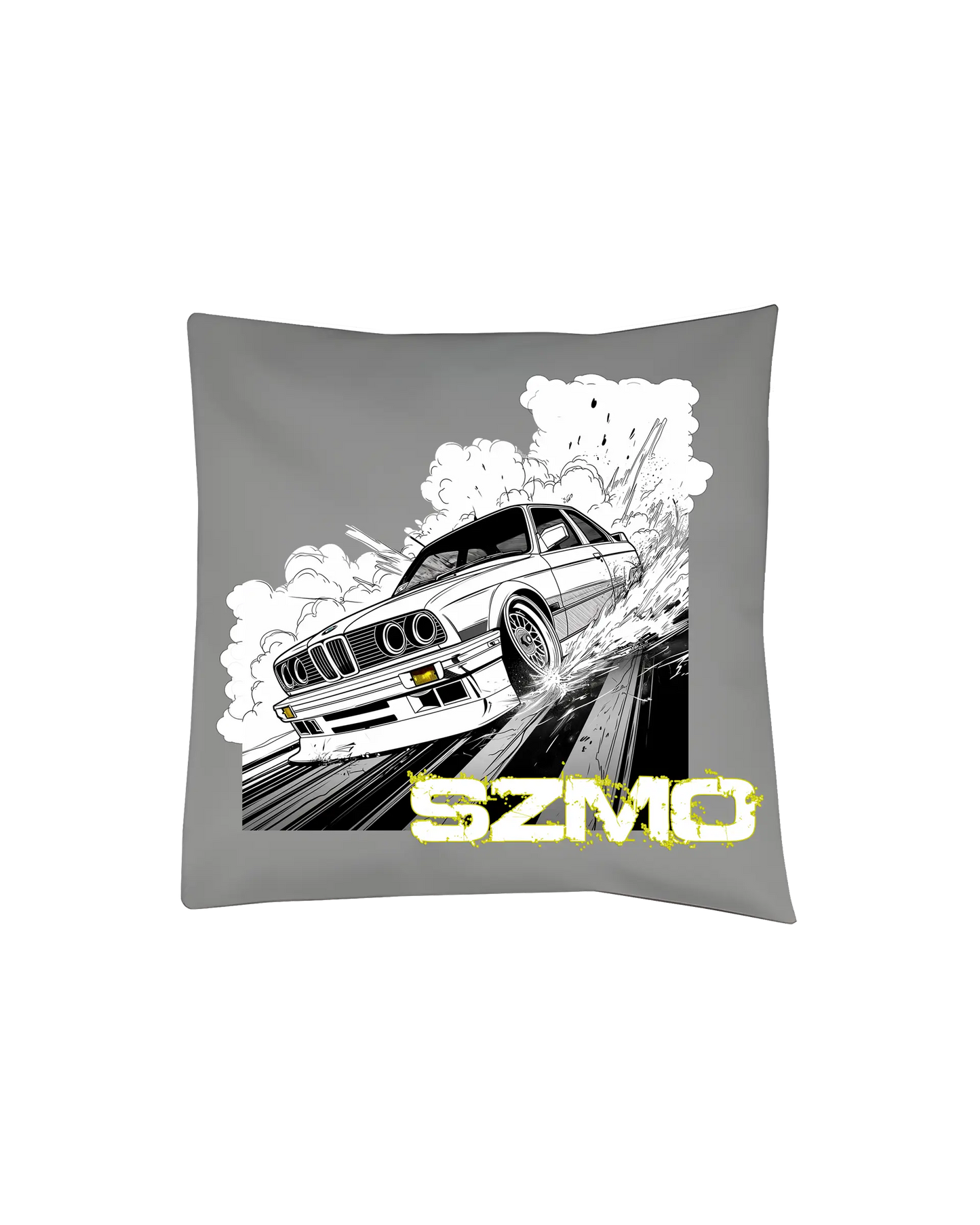 SZMO Kissen E30 Comic Style Klassiker Deko Grau Vorderansicht Detail