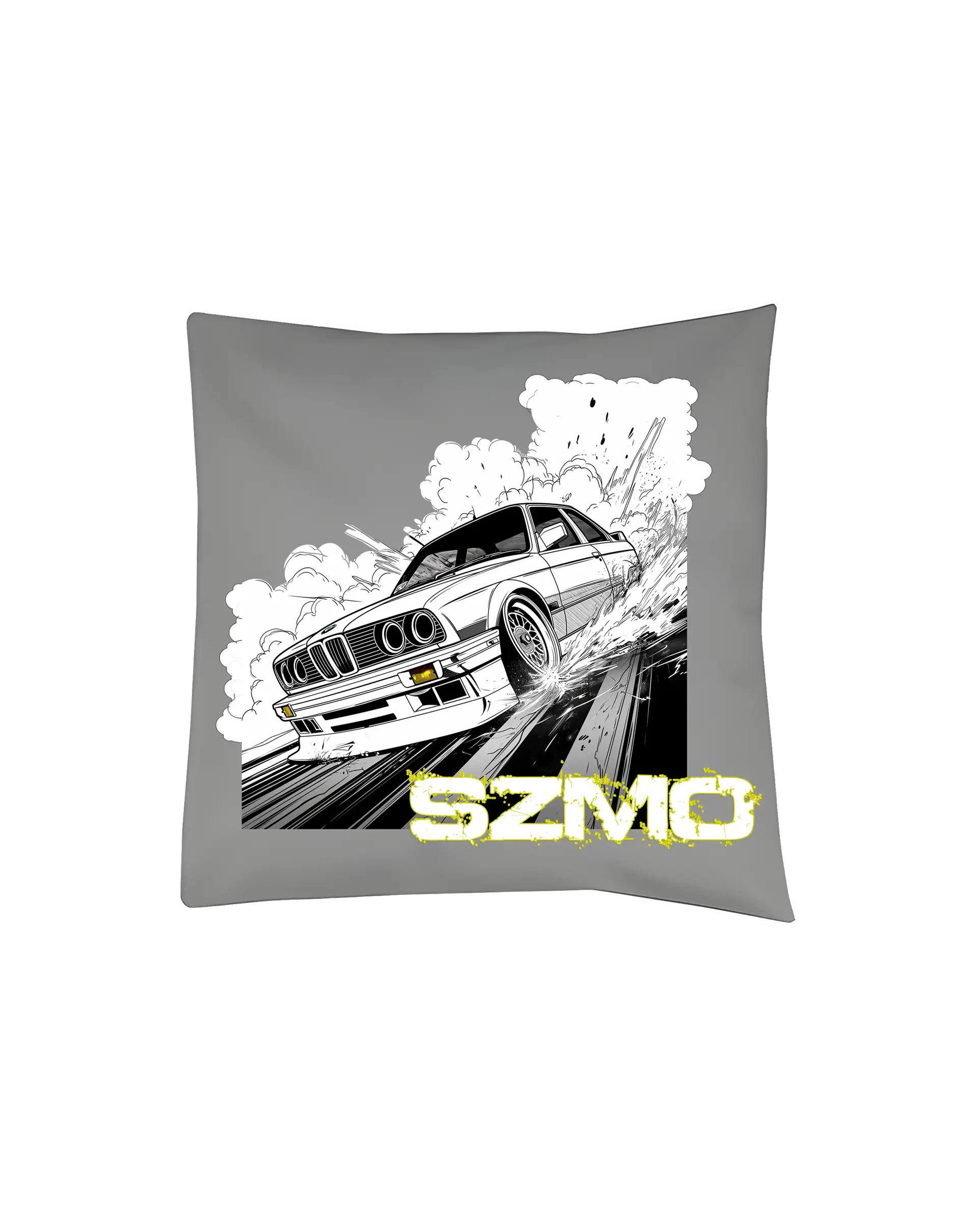 SZMO Kissen E30 Comic Style Klassiker Deko Grau Vorderansicht Detail