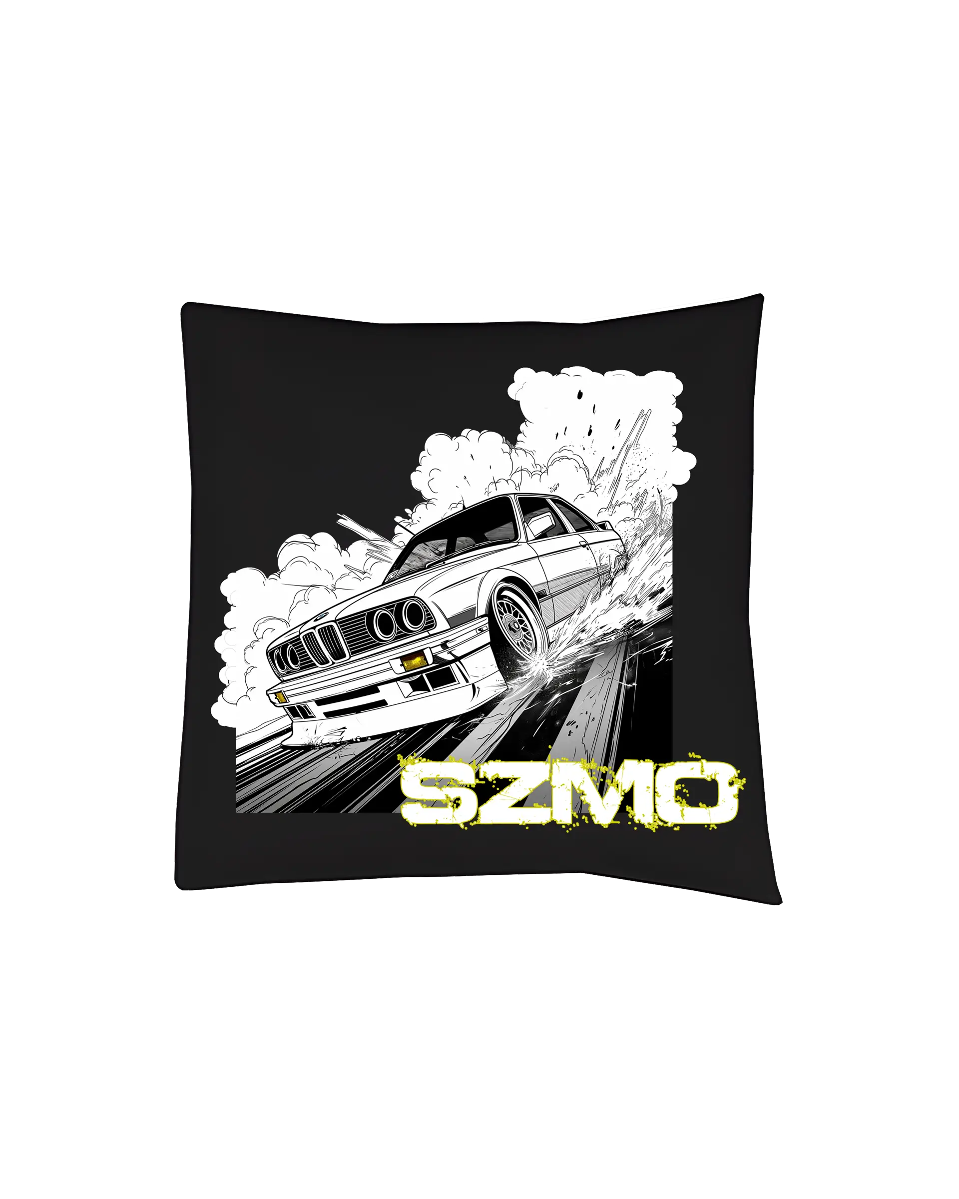 SZMO Kissen E30 Comic Style Klassiker Deko Schwarz Vorderansicht Detail 
