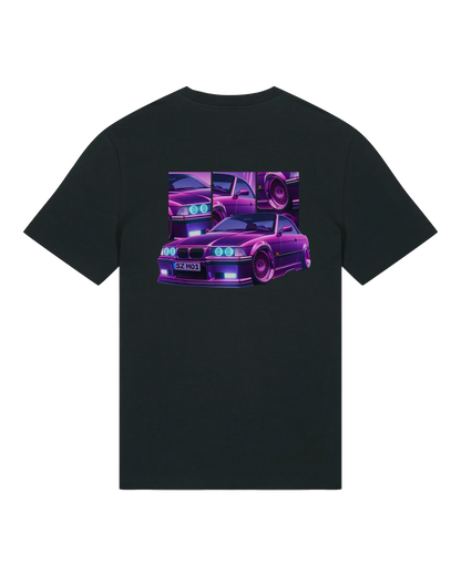 SZMO E36 Cabrio T-Shirt Violett Youngtimer Tuning Mode Rückansicht Detail