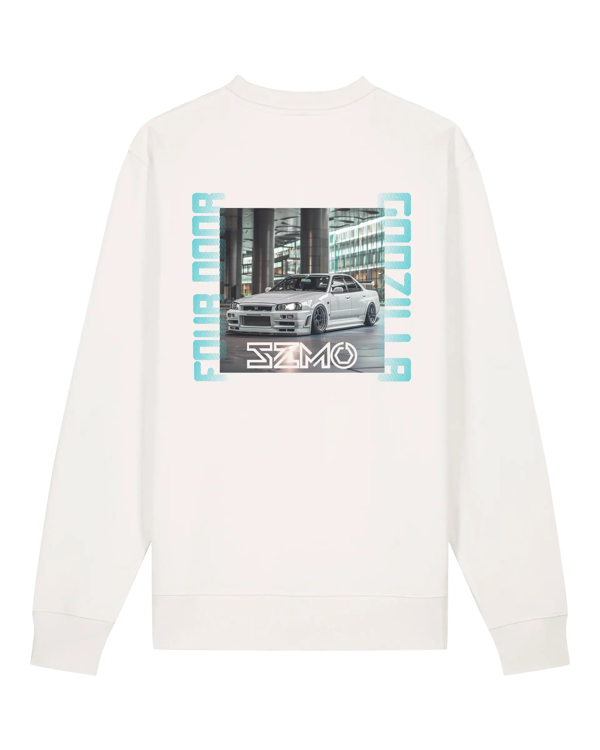 SZMO 4 Door Godzilla Crewneck Pullover Skyline Print Rückansicht Detail