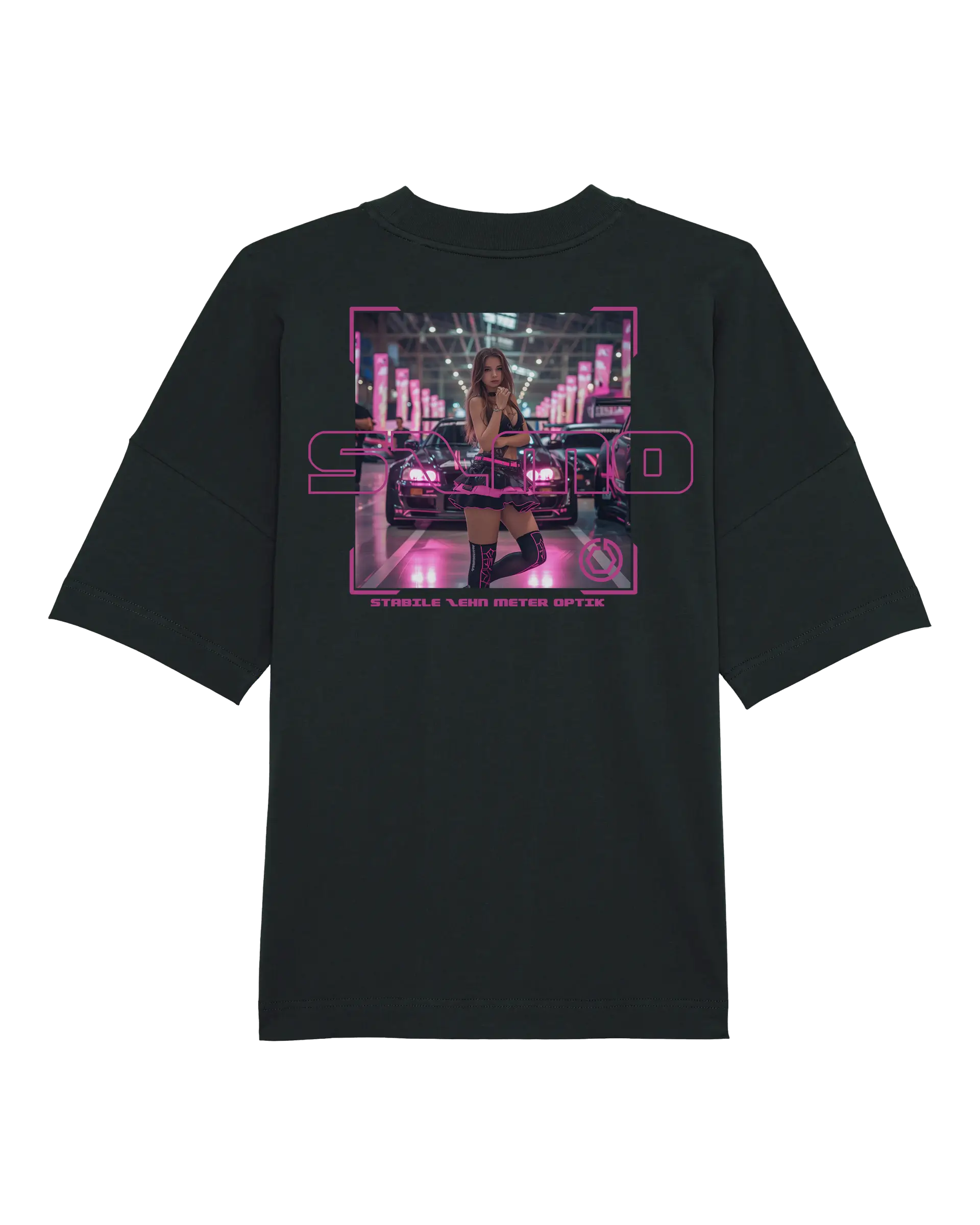 SZMO R34 Skyline T-Shirt Schwarz Pink Oversize JDM Streetwear Rückansicht Detail
