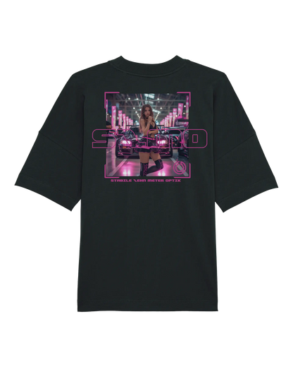 SZMO R34 Skyline T-Shirt Schwarz Pink Oversize JDM Streetwear Rückansicht Detail