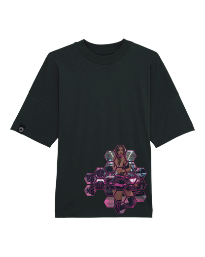 SZMO R34 Skyline T-Shirt Schwarz Pink Oversize JDM Streetwear Vorderansicht Detail