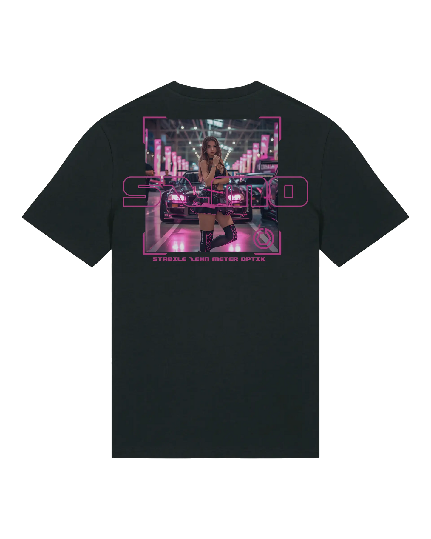 SZMO R34 Skyline T-Shirt Schwarz Pink  JDM Streetwear Vorderansicht Detail