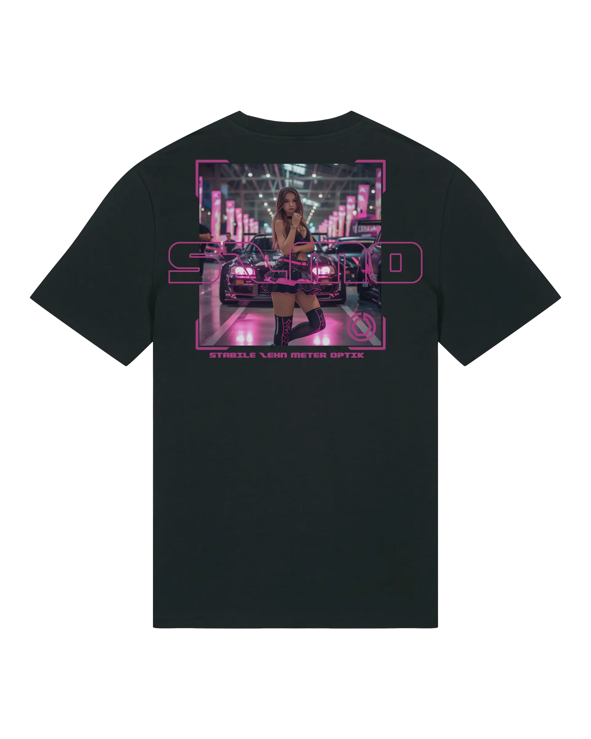 SZMO R34 Skyline T-Shirt Schwarz Pink  JDM Streetwear Vorderansicht Detail