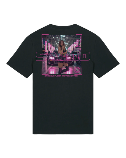 SZMO R34 Skyline T-Shirt Schwarz Pink  JDM Streetwear Vorderansicht Detail
