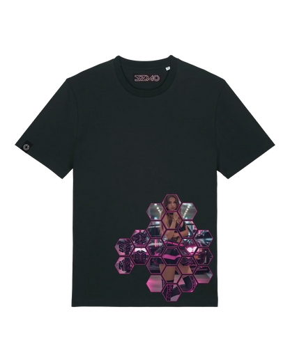 SZMO R34 Skyline T-Shirt Schwarz Pink  JDM Streetwear Vorderansicht Detail