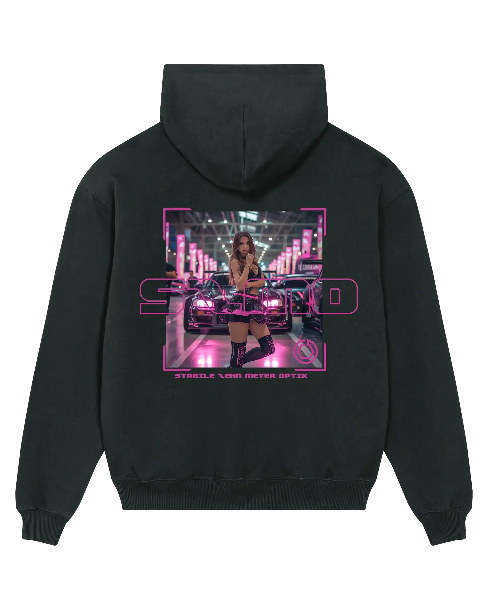 SZMO R34 Skyline Oversize Hoodie Pink Print Schwarz Rückansicht Detail