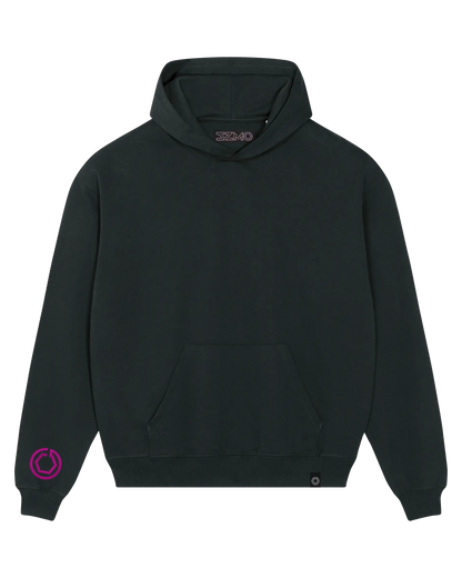 SZMO R34 Skyline Oversize Hoodie Pink Print Schwarz Vorderansicht Detail