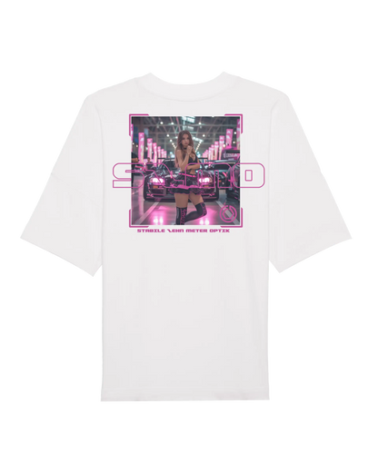 SZMO R34 Skyline T-Shirt Weiß Pink Oversize JDM Streetwear Rückansicht Detail