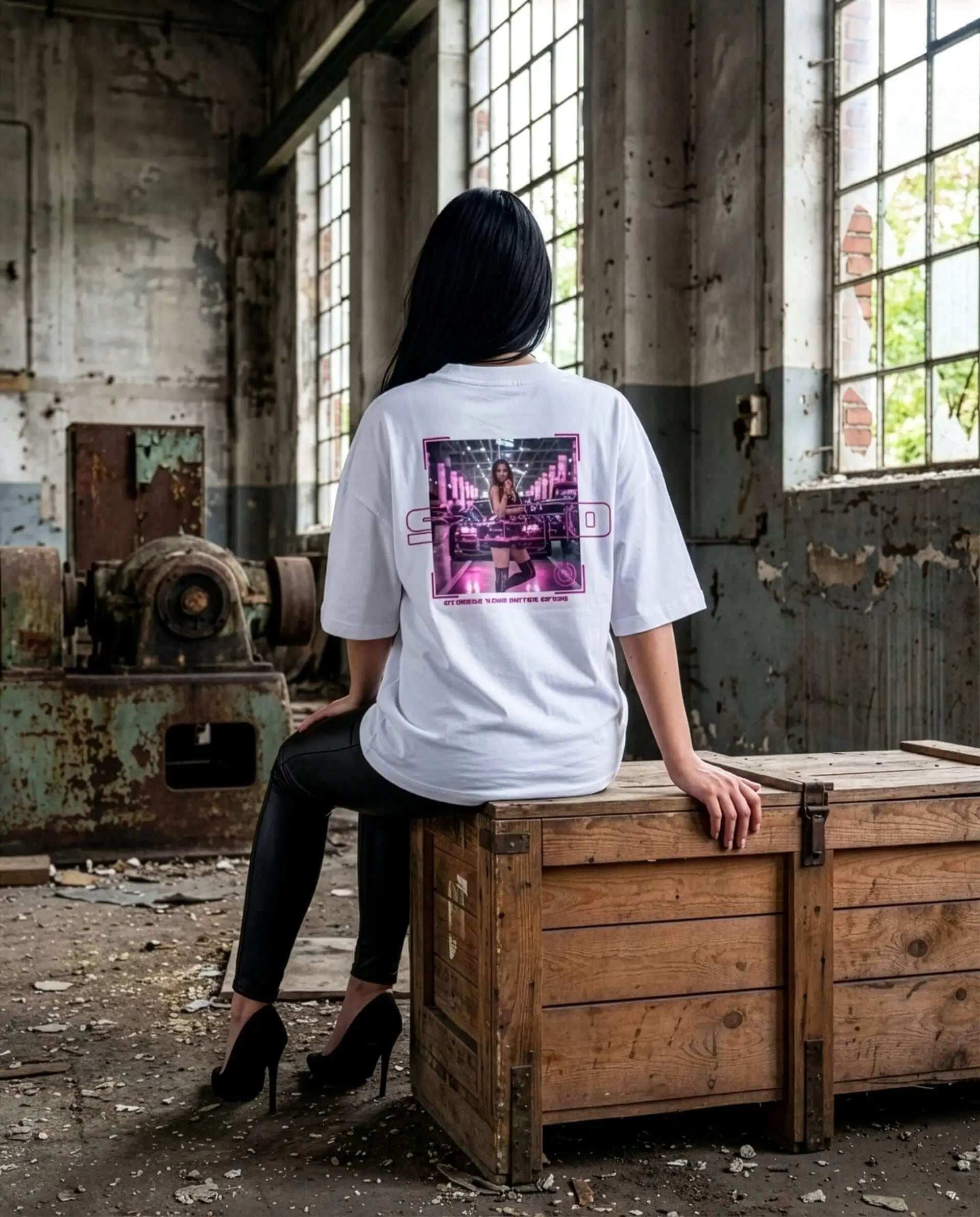 SZMO R34 Skyline T-Shirt Weiß Pink Oversize JDM Streetwear Rückansicht