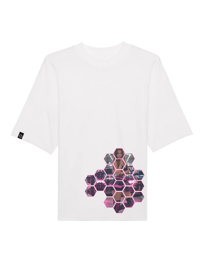 SZMO R34 Skyline T-Shirt Weiß Pink Oversize JDM Streetwear Vorderansicht Detail