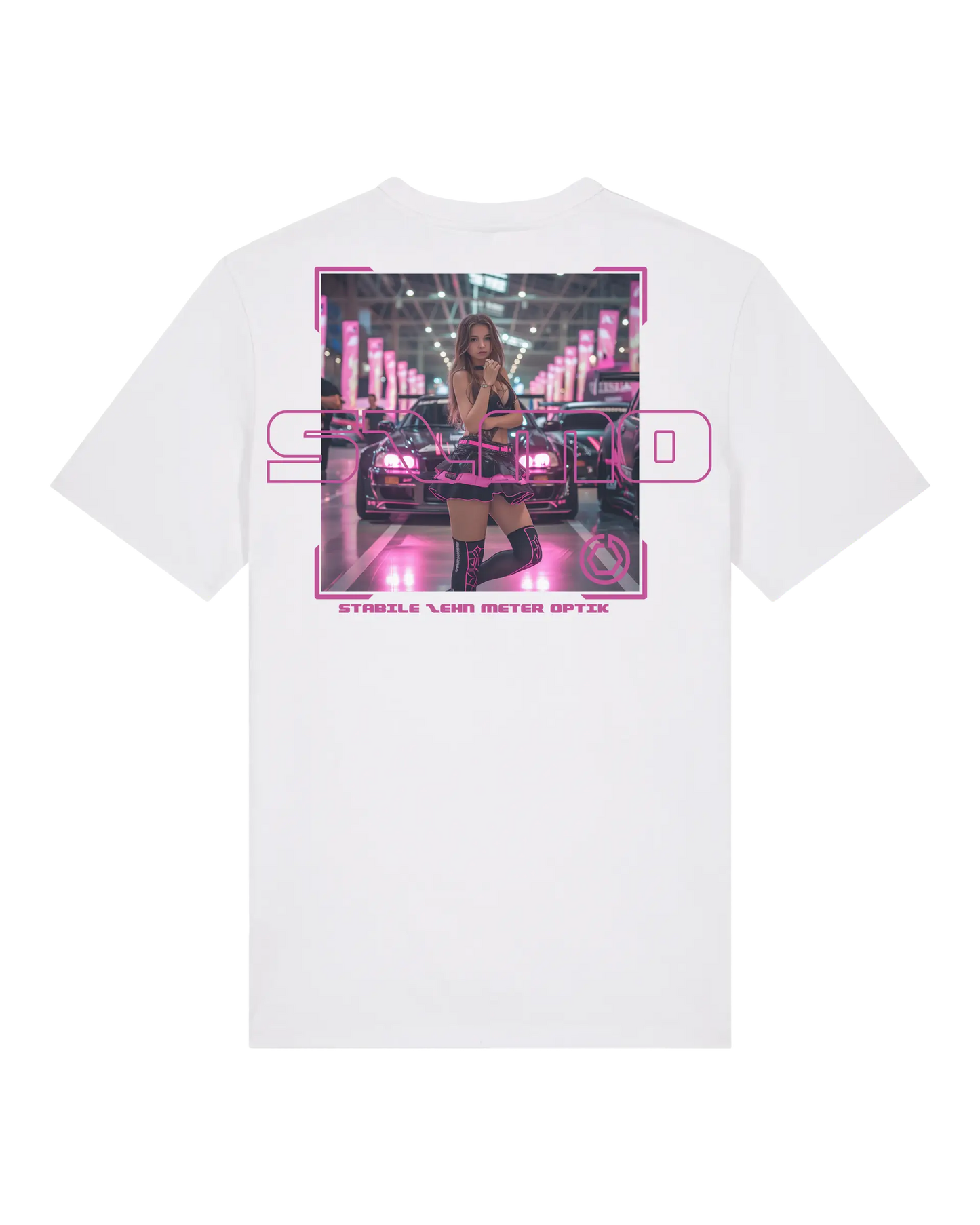 SZMO R34 Skyline T-Shirt Weiß Pink  JDM Streetwear Rückansicht Detail