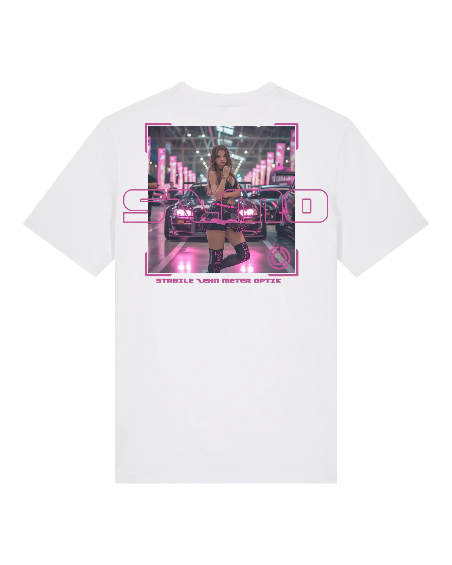 SZMO R34 Skyline T-Shirt Weiß Pink  JDM Streetwear Rückansicht Detail