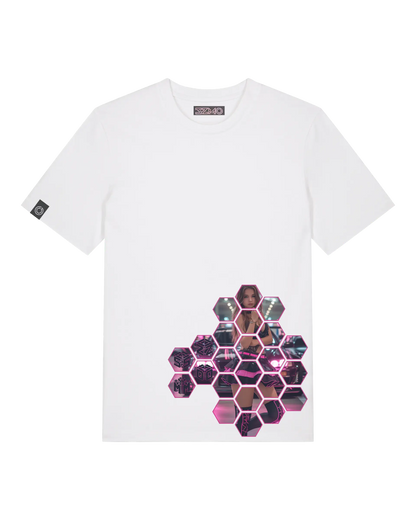 SZMO R34 Skyline T-Shirt Weiß Pink JDM Streetwear Vorderansicht Detail