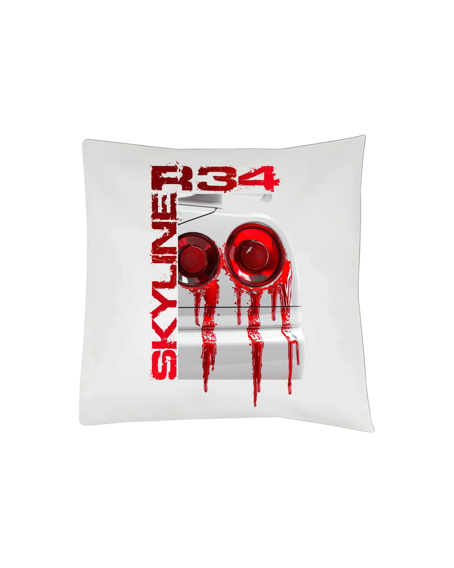 SZMO Kissen Weiß R34 Skyline Rückleuchten Design JDM Deko Sofa Vorderansicht Detail