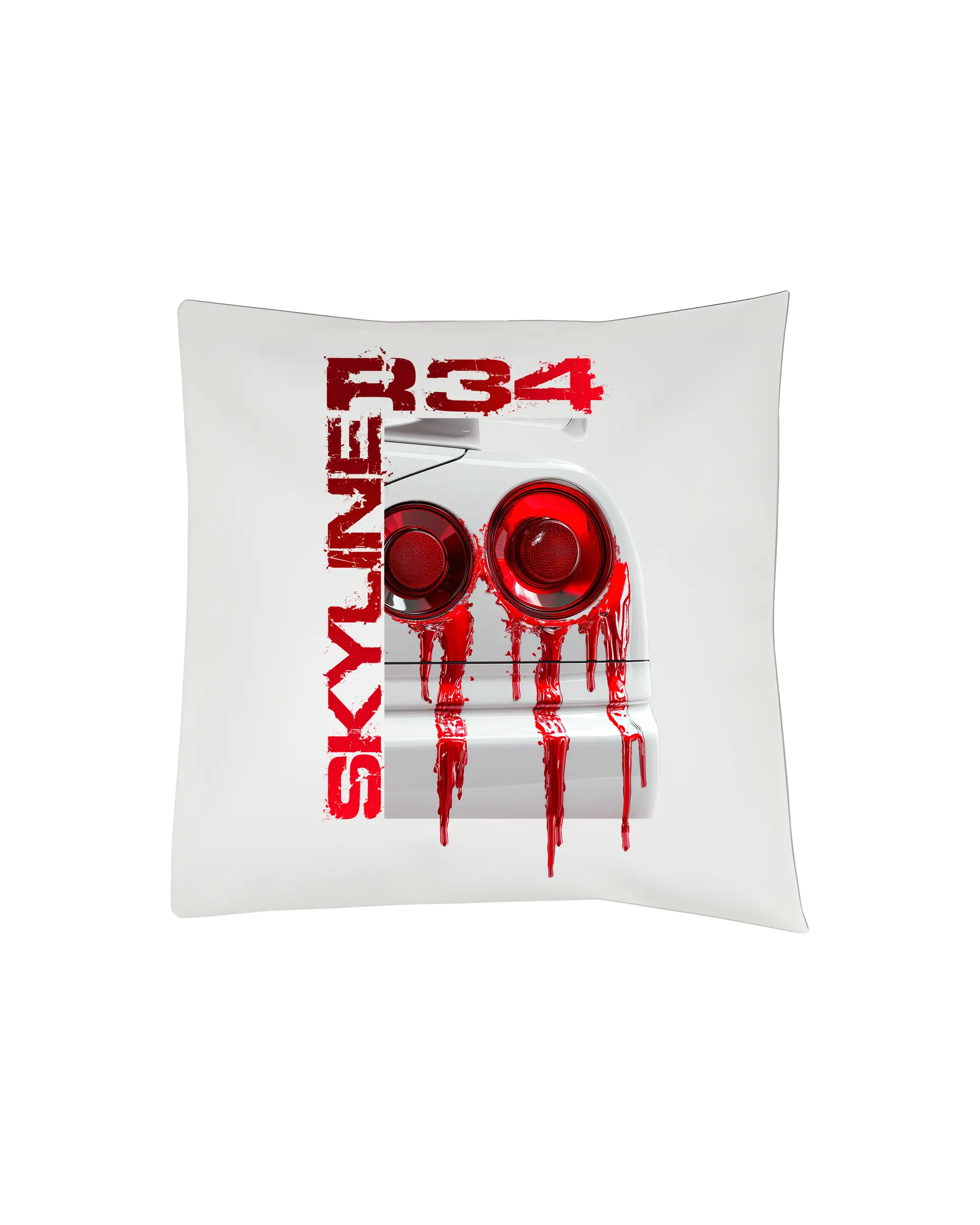 SZMO Kissen Weiß R34 Skyline Rückleuchten Design JDM Deko Sofa Vorderansicht Detail
