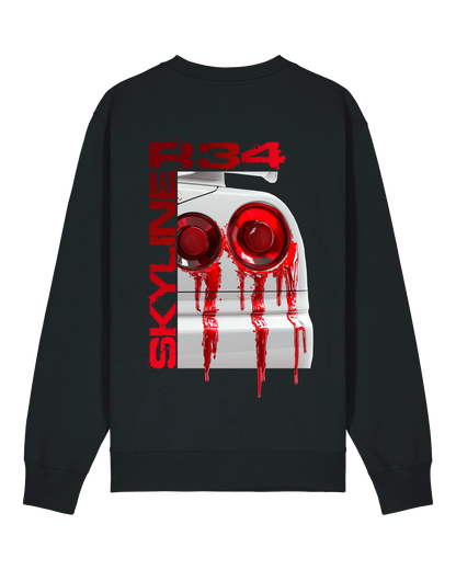 SZMO R34 Rückleuchten Pullover Schwarz JDM Streetwear Rückansicht Detail