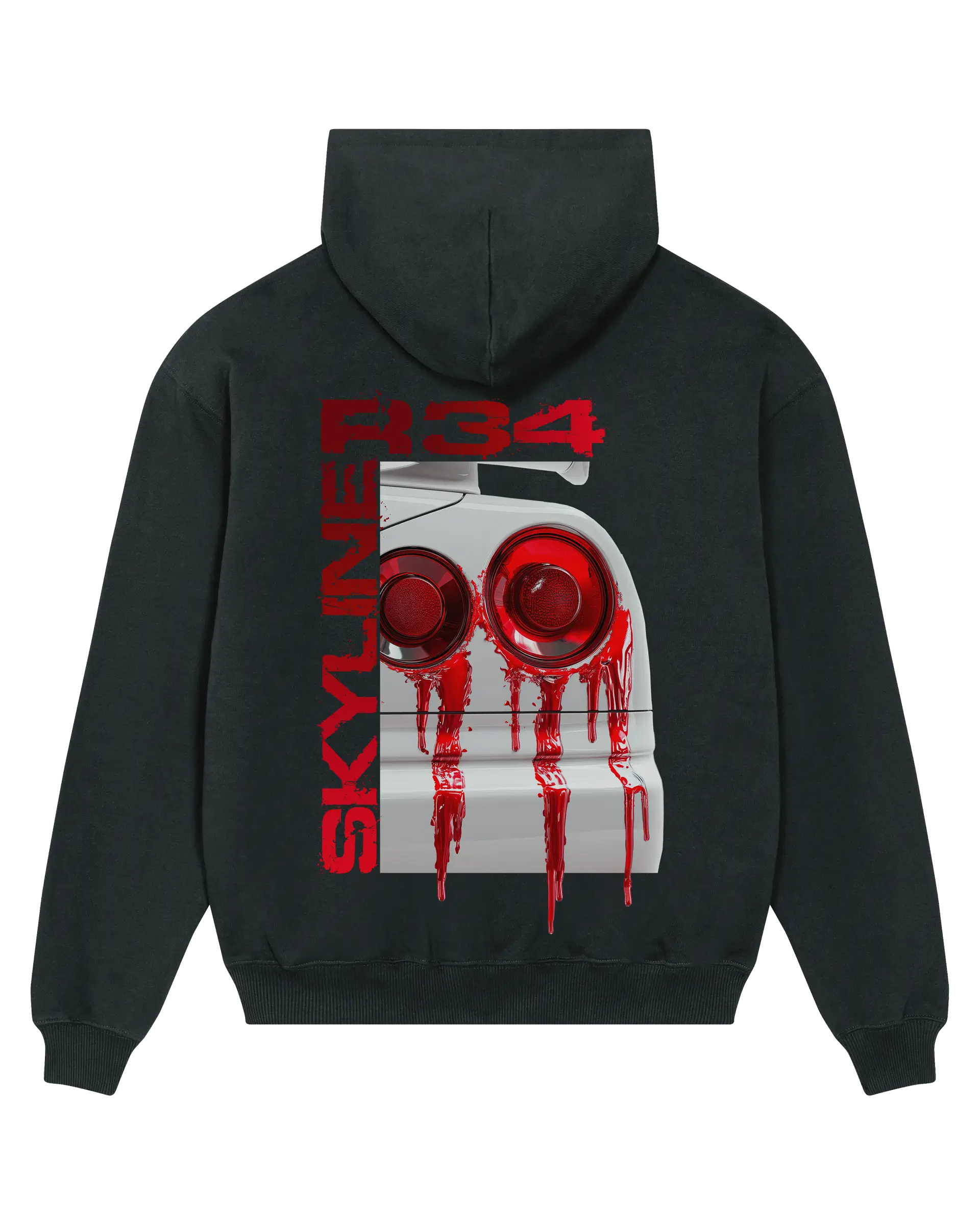 SZMO R34 Skyline Hoodie Schwarz Oversize Heavy Cotton Rückansicht Detail
