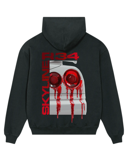 SZMO R34 Skyline Hoodie Schwarz Oversize Heavy Cotton Rückansicht Detail