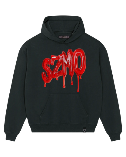SZMO R34 Skyline Hoodie Schwarz Oversize Heavy Cotton Vorderansicht Detail