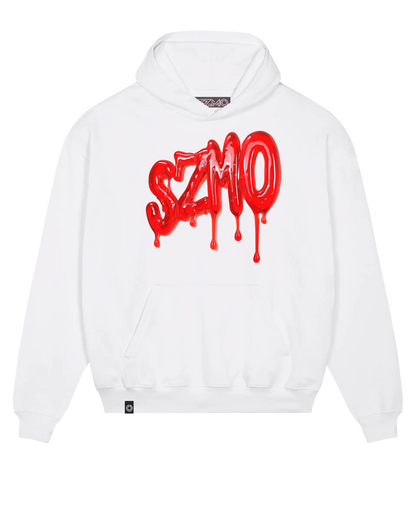 SZMO R34 Rückleuchten Oversize Hoodie Weiß JDM Streetwear Vorderansicht Detail