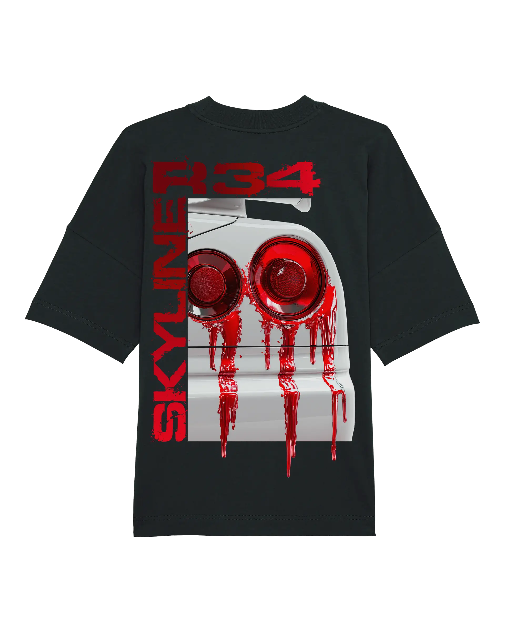 SZMO R34 Skyline Rückleuchten T-Shirt Schwarz Oversize JDM Rückansicht Detail