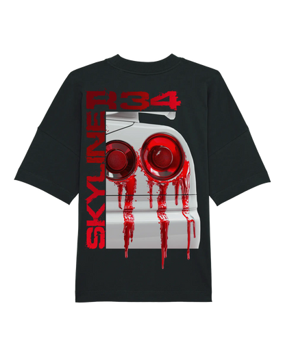 SZMO R34 Skyline Rückleuchten T-Shirt Schwarz Oversize JDM Rückansicht Detail
