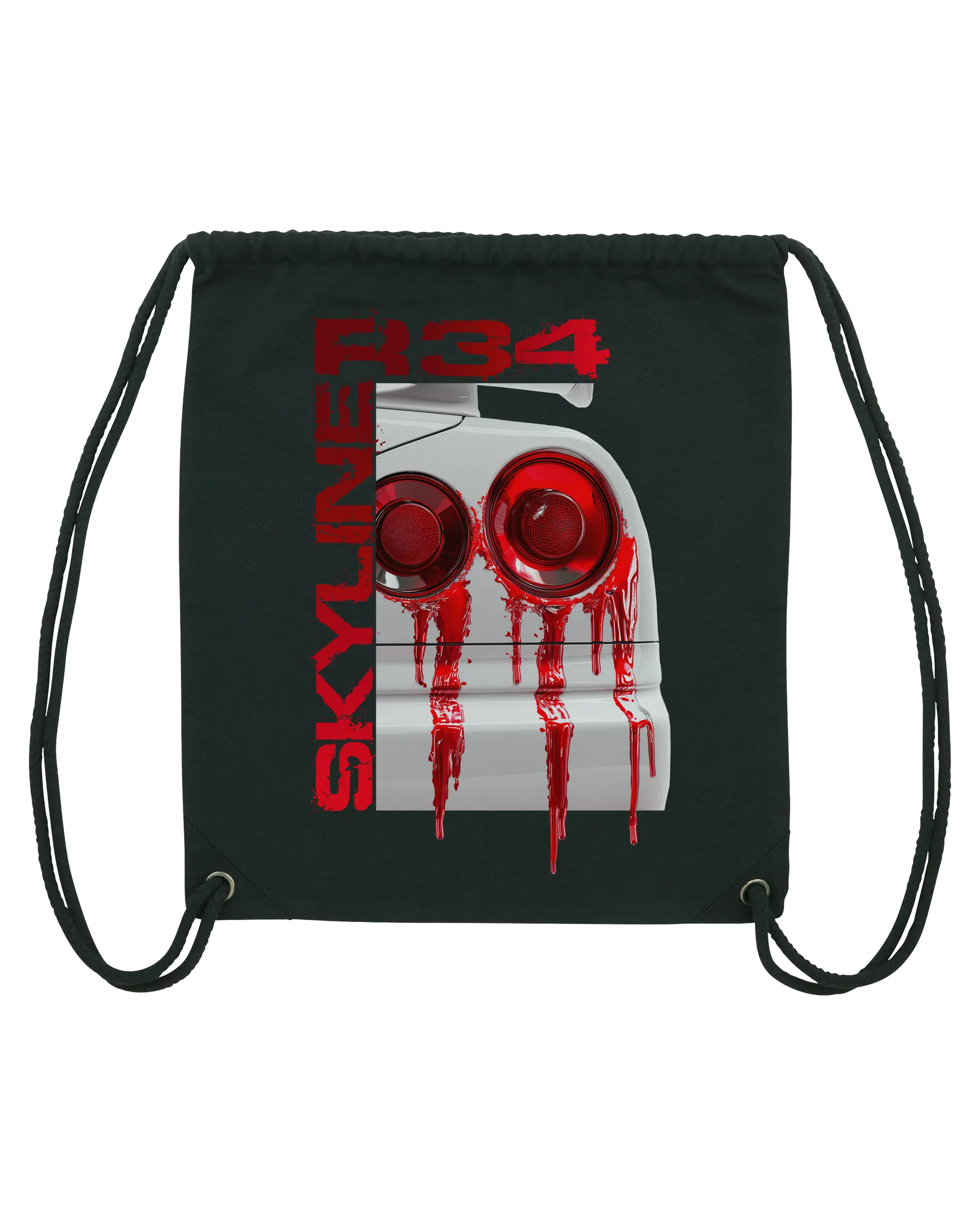 SZMO Turnbeutel Rückentüte R34 Skyline Rückleuchten Design Gymbag Vorderansicht Detail