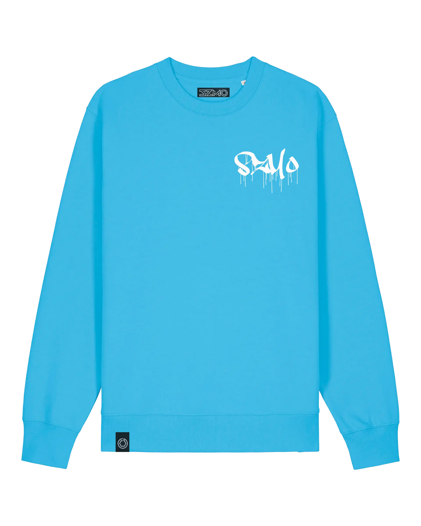 SZMO Stabile Zehn Meter Optik Pullover Crewneck Blau Vorderansicht Detail