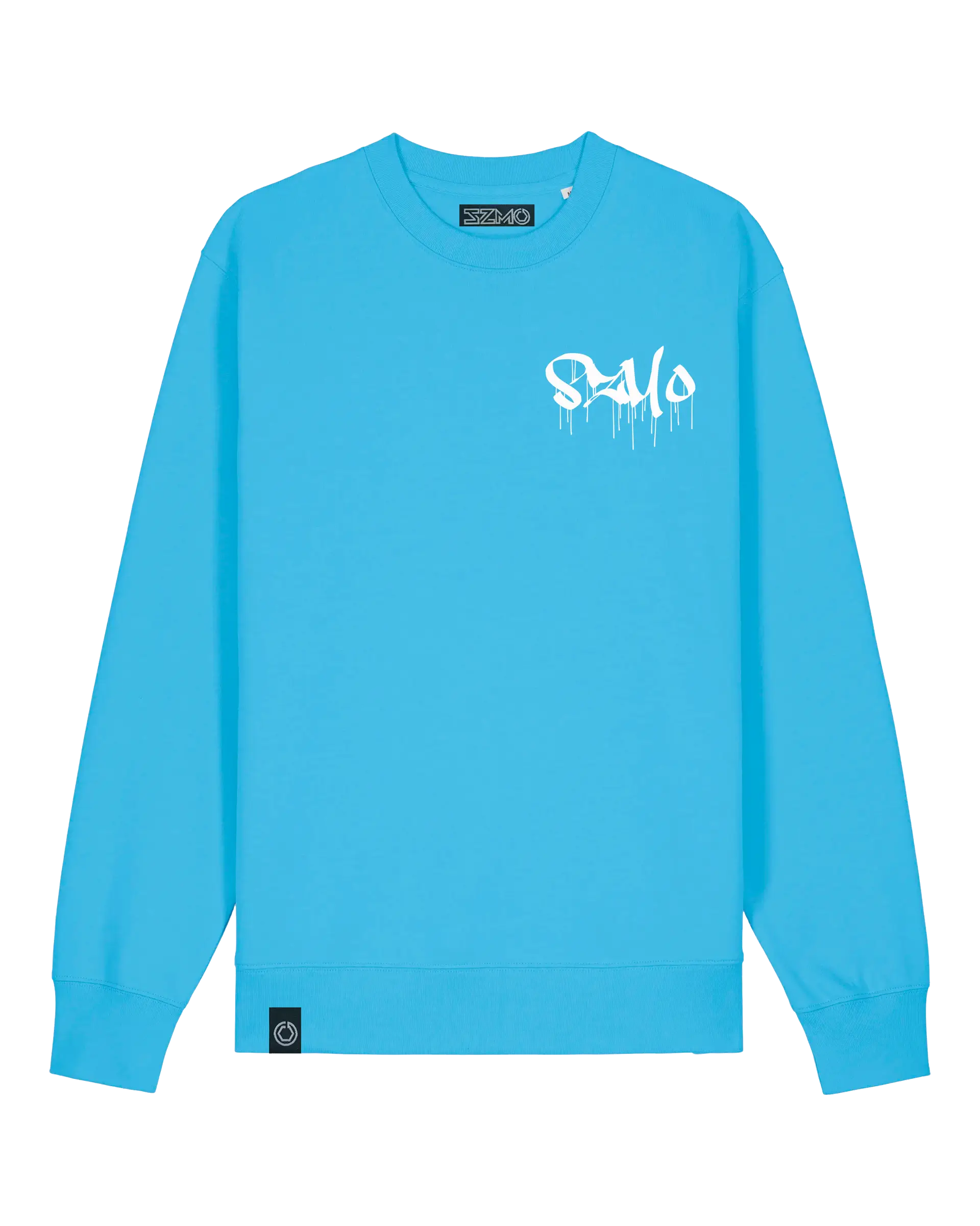 SZMO Stabile Zehn Meter Optik Pullover Crewneck Blau Vorderansicht Detail