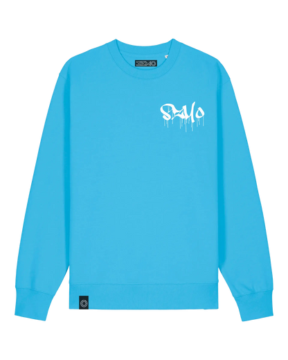 SZMO Stabile Zehn Meter Optik Pullover Crewneck Blau Vorderansicht Detail