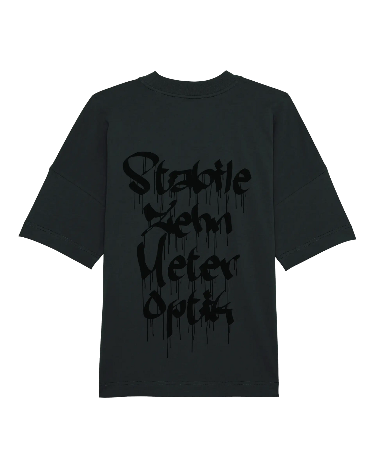 SZMO Stabile Zehn Meter Optik Oversize T-Shirt Schwarz Spruch Tuning Rückansicht Detail