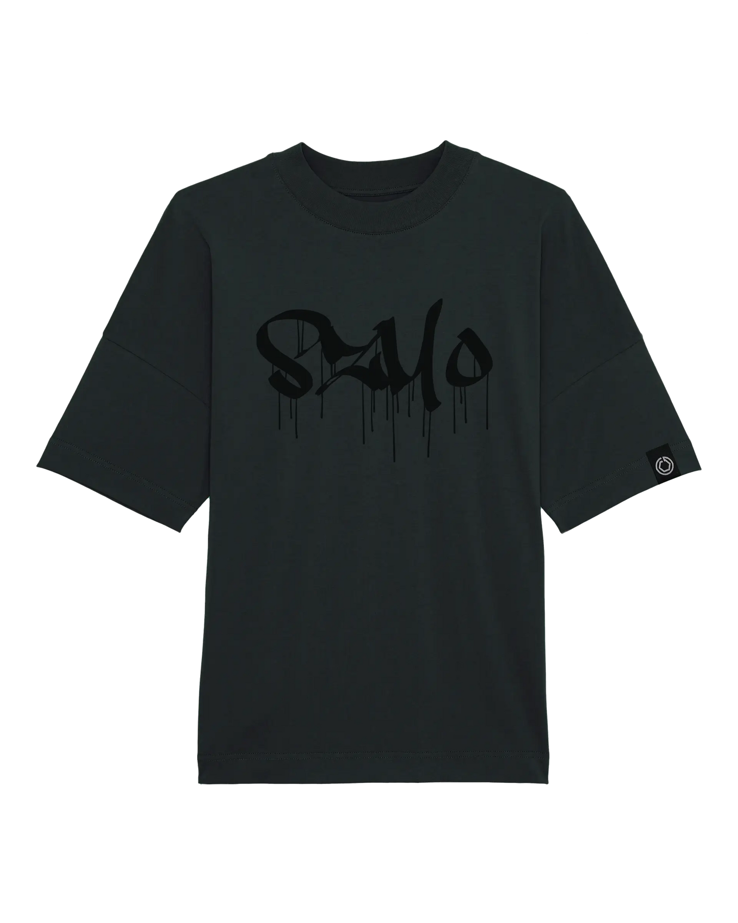 SZMO Stabile Zehn Meter Optik Oversize T-Shirt Schwarz Spruch Tuning Vorderansicht Detail