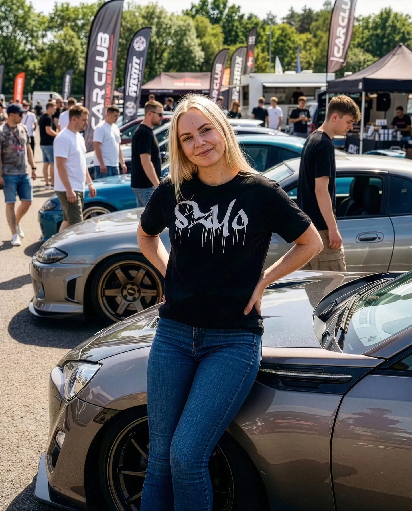 SZMO Stabile Zehn Meter Optik T-Shirt Schwarz Weiß Spruch Tuning Vorderansicht
